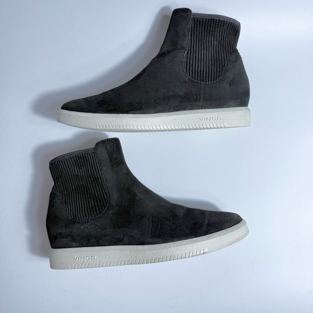 Vince black boots Women's 7.5 shoes Ilona Pull-On High-Top Sneakers - Picture 2 of 13
